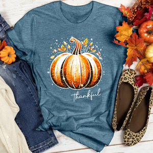 Thankful Glitter Pumpkin Heathered Tee