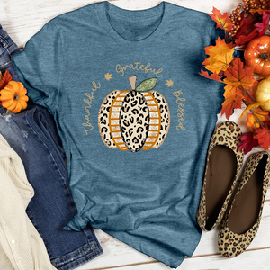 Thankful Grateful Blessed Faux Pumpkin Heathered Tee