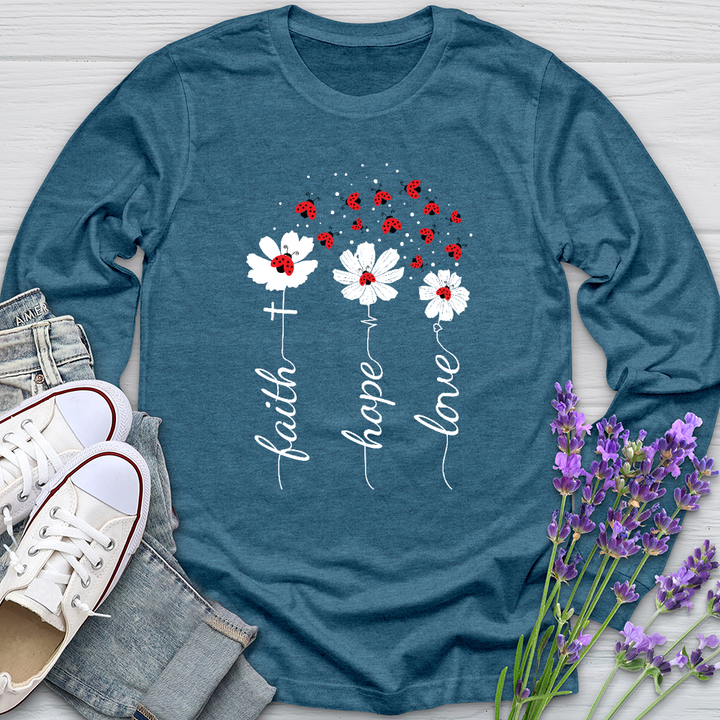 Faith Lady Bug Flowers Long Sleeve Tee