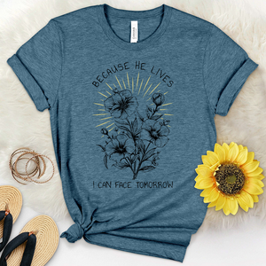 Because He Lives Flower Sunrise Heathered Tee