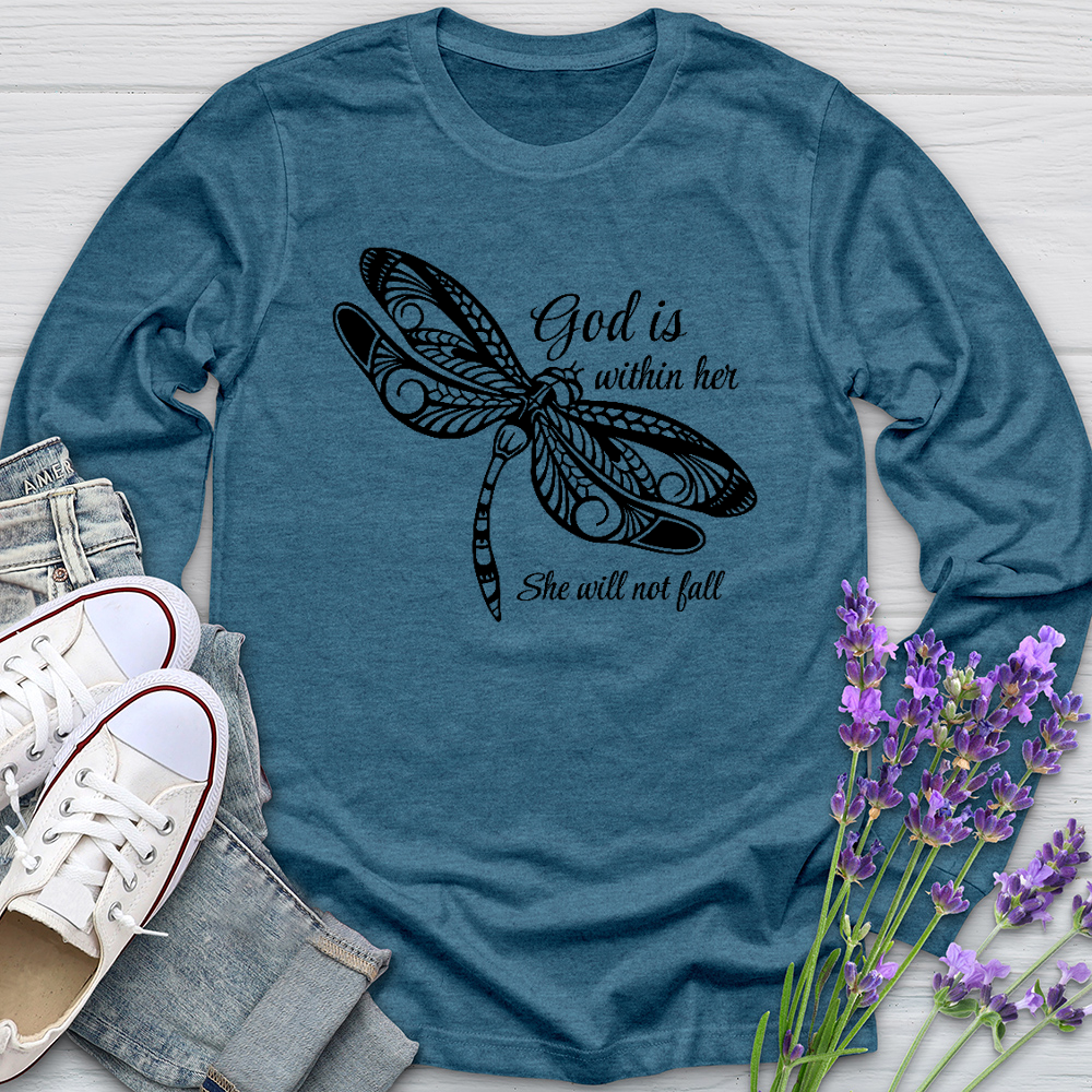 She Will Not Fall Dragonfly Long Sleeve Tee