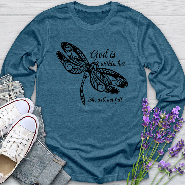 She Will Not Fall Dragonfly Long Sleeve Tee