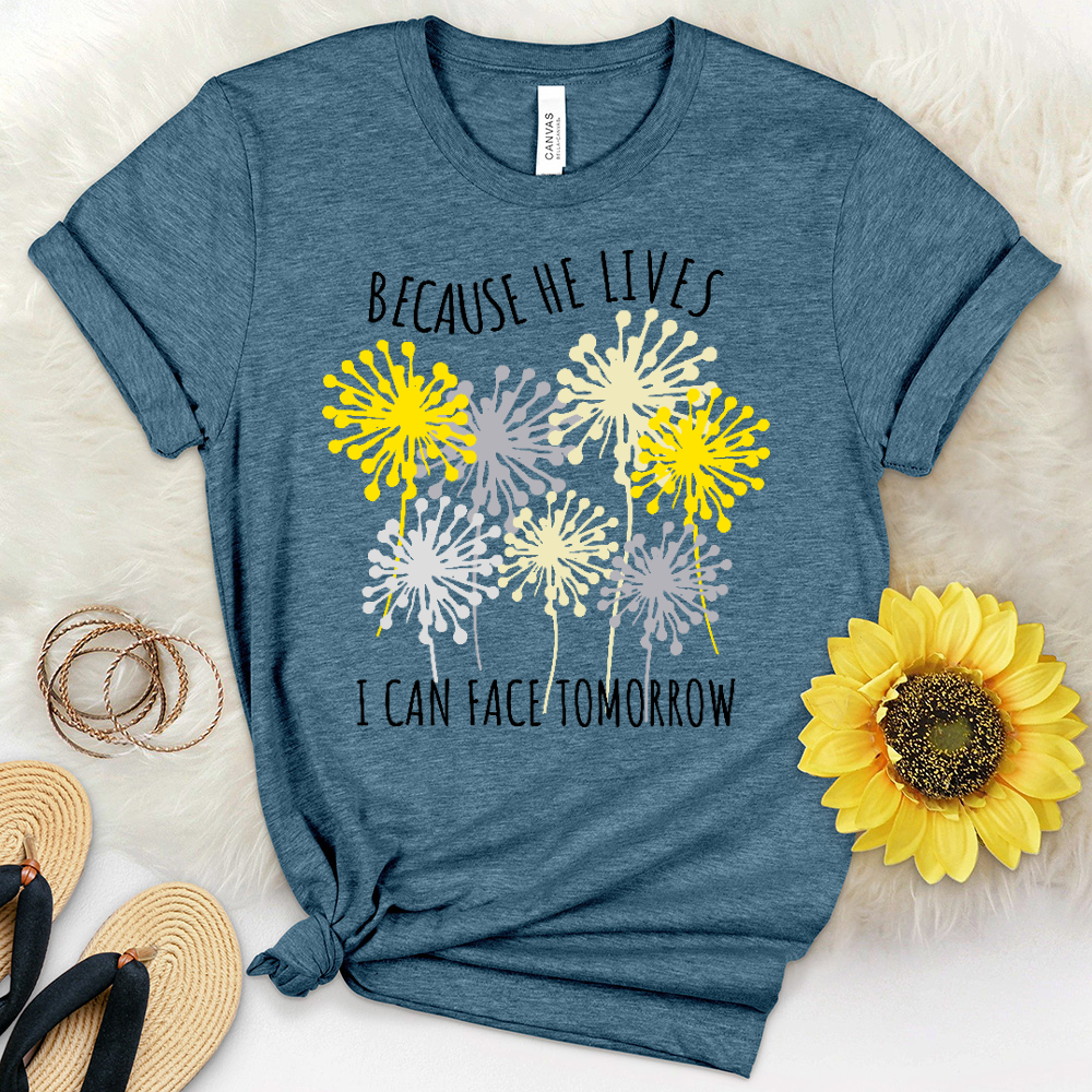 Because He Lives Dandelion Garden Heathered Tee