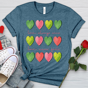 Love Always Wins Heart Pattern Heathered Tee