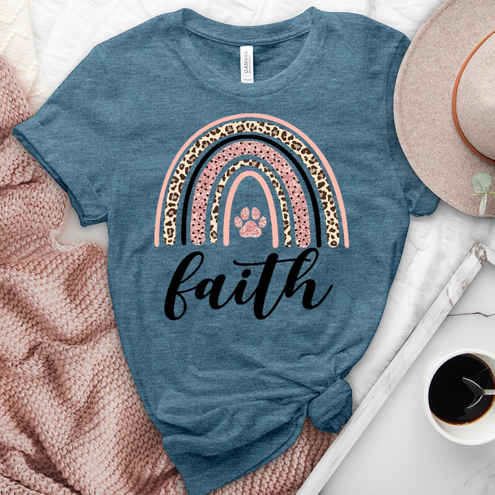 Pink Leopard Faith Rainbow Heathered Tee