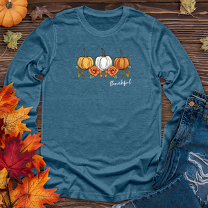 Vintage Cozy Floral Trio Pumpkins Long Sleeve Tee