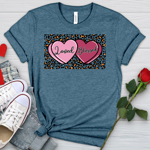 Loved Blessed Pink Hearts Heathered Tee