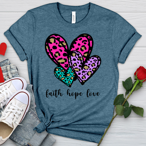 Faith Hope Love Coloful Leopard Heathered Tee