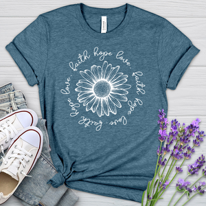 Faith Hope Love White Flower Heathered Tee