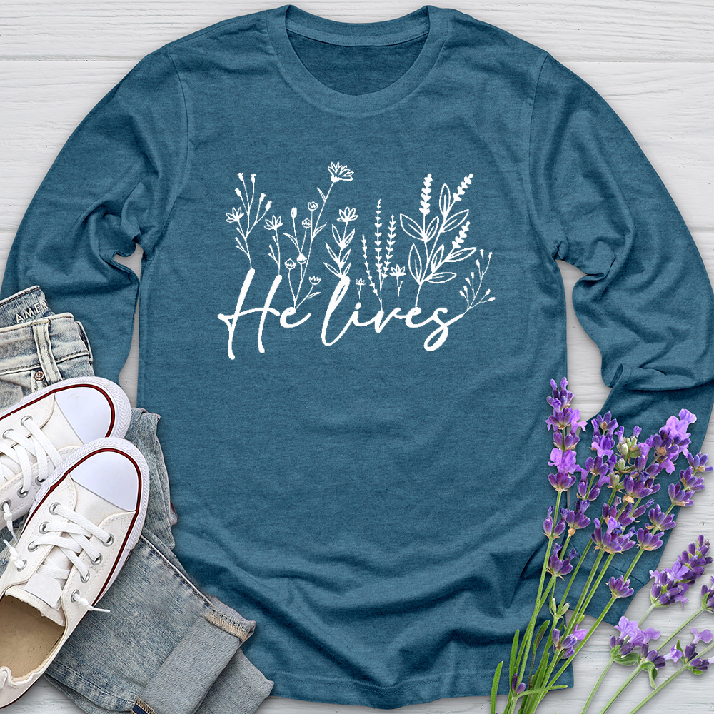 He Lives Wildflowers Long Sleeve Tee