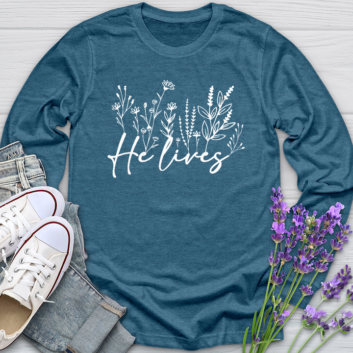 He Lives Wildflowers Long Sleeve Tee
