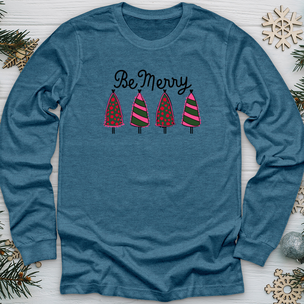 Pink Be Merry Trees Long Sleeve Tee