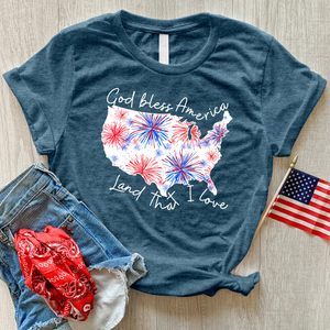 God Bless Fireworks USA Heathered Tee