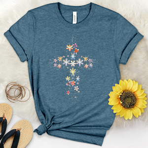 Blooming Flowers Cross Heathered Tee