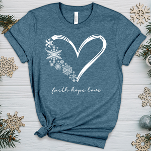 Snowflake Faith Hope Love Heart Heathered Tee