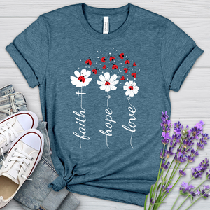 Faith Lady Bug Flowers Heathered Tee