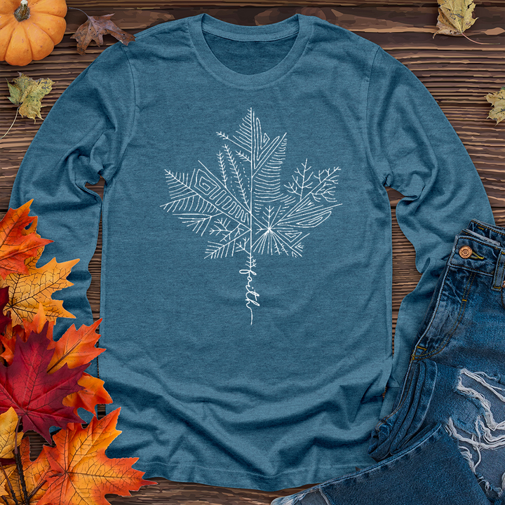 Thankful Maple Leaf Drawing Long Sleeve Tee
