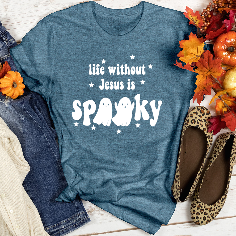 Life Without Jesus Is Spooky Heathered Tee