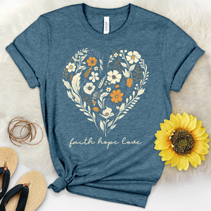 Faith Hope Love Golden Flower Pattern Heathered Tee