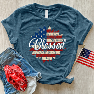 Blessed American Sunflower Heathered Tee