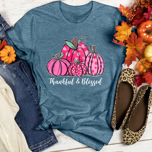 Thankful Blessed Pink Pumpkins Heathered Tee