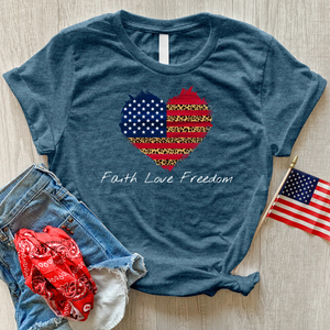 Faith Love Freedom Leopard Heart Heathered Tee