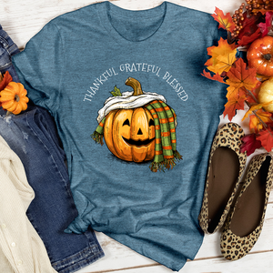 Thankful Grateful Blessed Happy Pumpkin Heathered Tee