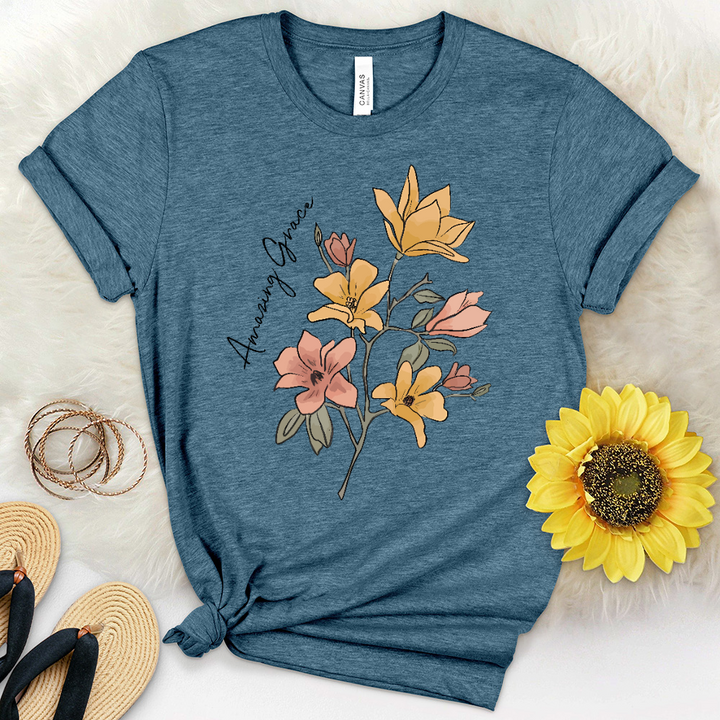Amazing Grace Flowers Heathered Tee