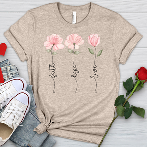 Faith Hope Love Pink Roses Heathered Tee