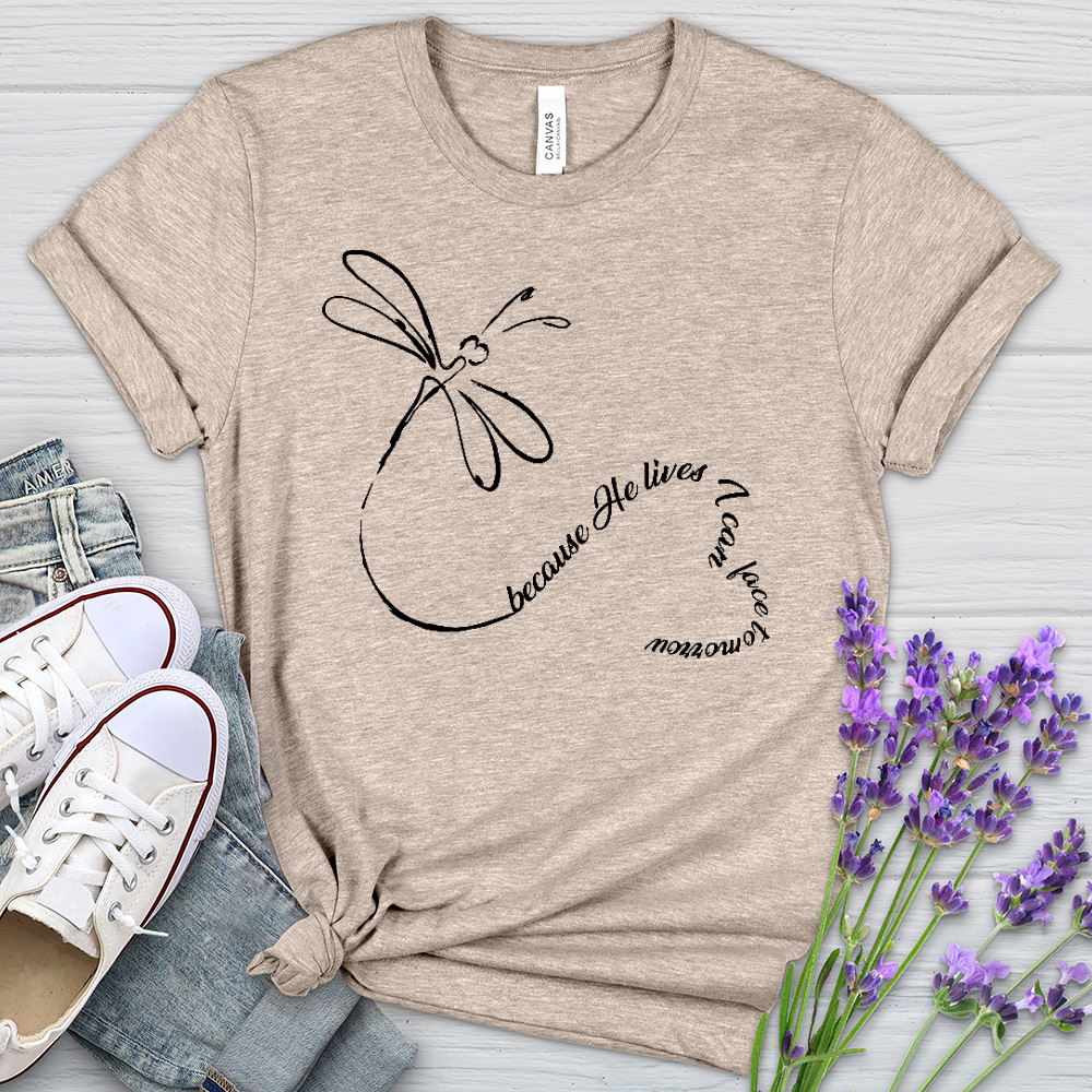 Because He Lives Dragonfly Heart Heathered Tee