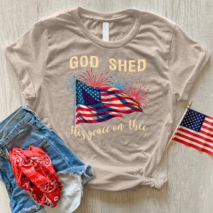 God Shed Fireworks Waving Flag Heathered Tee