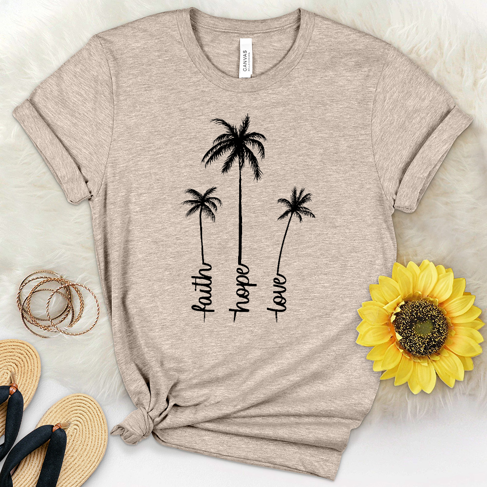 Faith Hope Love Palm Trio Heathered Tee