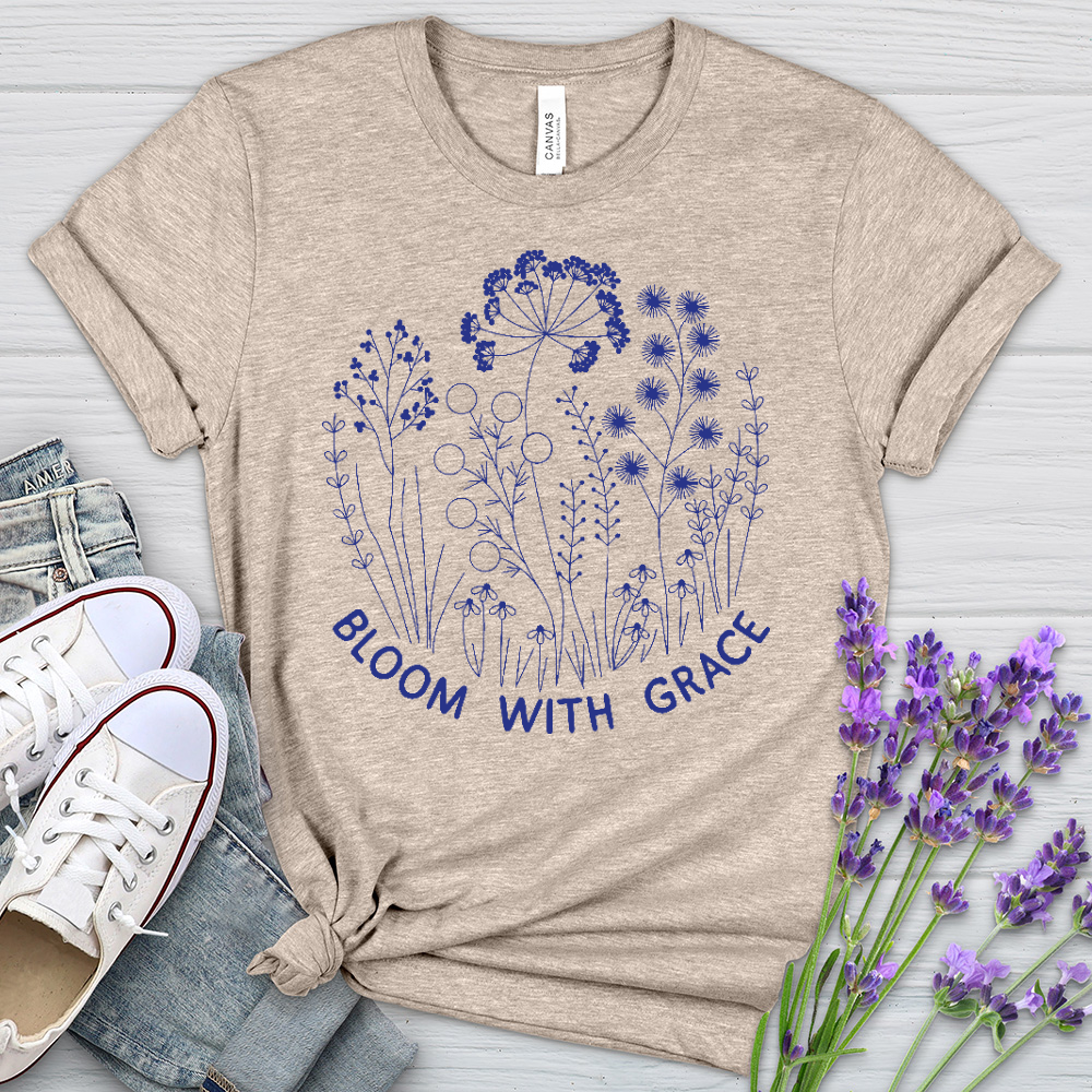 Bloom With Grace Royal Flowers Heathered Tee