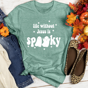 Life Without Jesus Is Spooky Heathered Tee