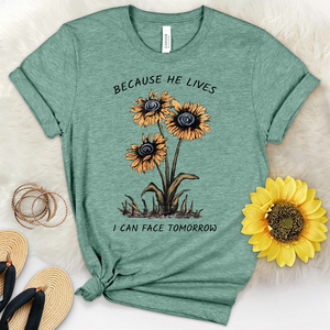 Because He Lives Sunflower Trio Heathered Tee