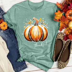 Thankful Glitter Pumpkin Heathered Tee