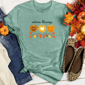 Autumn Sunflower Heart Trio Heathered Tee