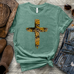 Leopard Cross Golden Heathered Tee