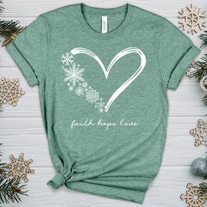 Snowflake Faith Hope Love Heart Heathered Tee