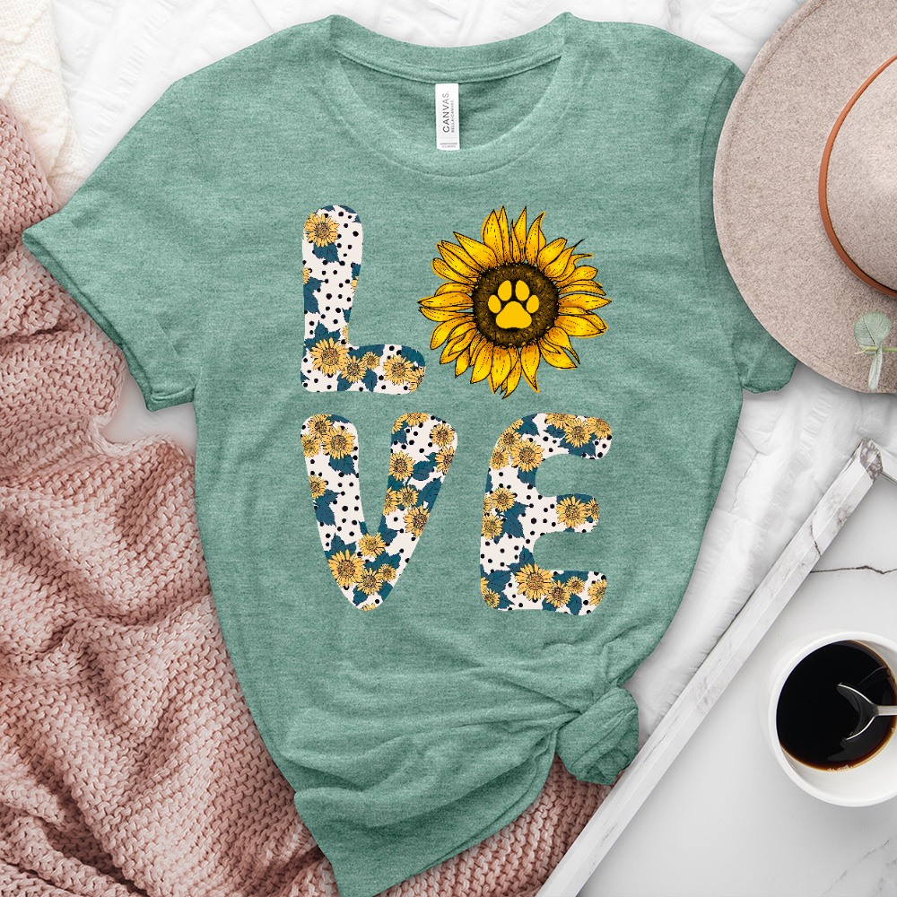 Love Floral Paw Print Heathered Tee