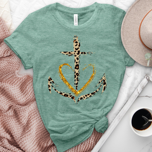 Leopard anchor heart heathered tee