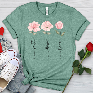 Faith Hope Love Pink Roses Heathered Tee