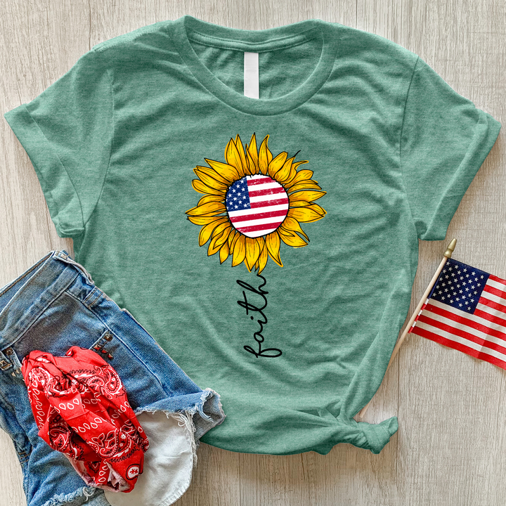 Faith Stripes Flower Heathered Tee