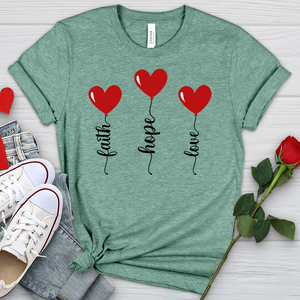 Faith Hope Love Heart Balloons Heathered Tee