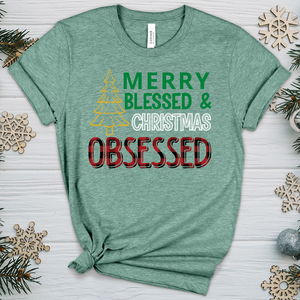 Merry Blessed and Christmas Obsessed Heathered Tee