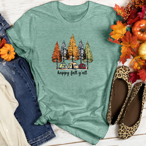 Cozy Fall Camping Plaid Trio Trees Heathered Tee