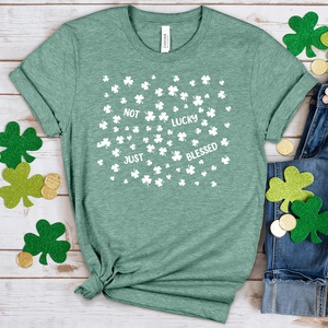 Just Blessed Falling Clovers Heathered Tee