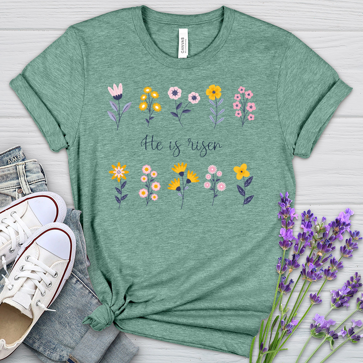 He Is Risen Flower Pattern Heathered Tee