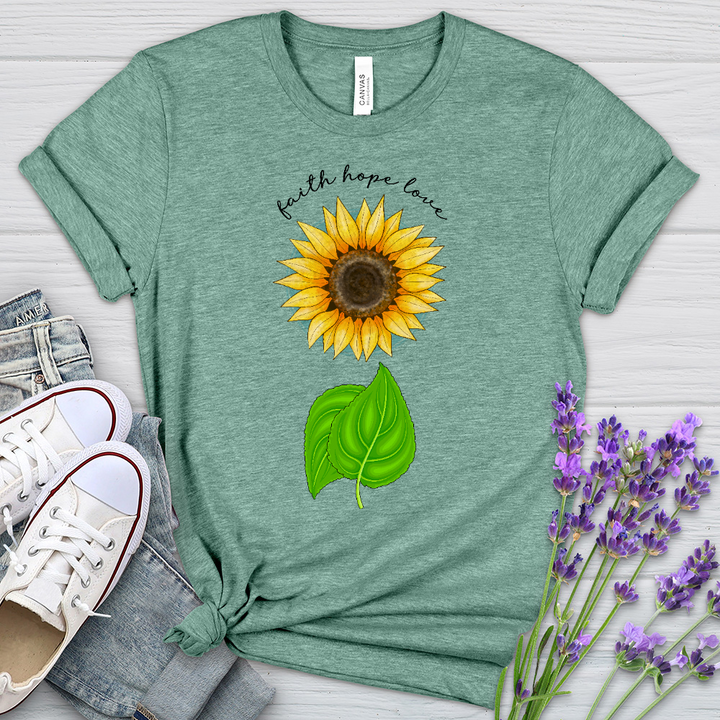 Faith Hope Love Sunflower Art Heathered Tee
