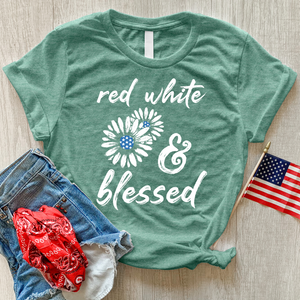 Red White Blessed Flowers Heathered Tee